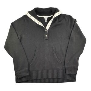 Vintage IZOD Golf Ladies Black Cotton V Neck Long Sleeve Sweater‎ Pullover XL